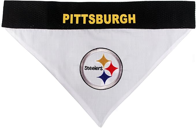 NFL DOG BANDANA - PITTSBURGH STEELERS REVERSIBLE PET BANDANA. 2 Sided Sports Bandana with a PREMIUM Embroidery TEAM LOGO, Small/Medium. - 2 Sizes & 32 NFL Teams available