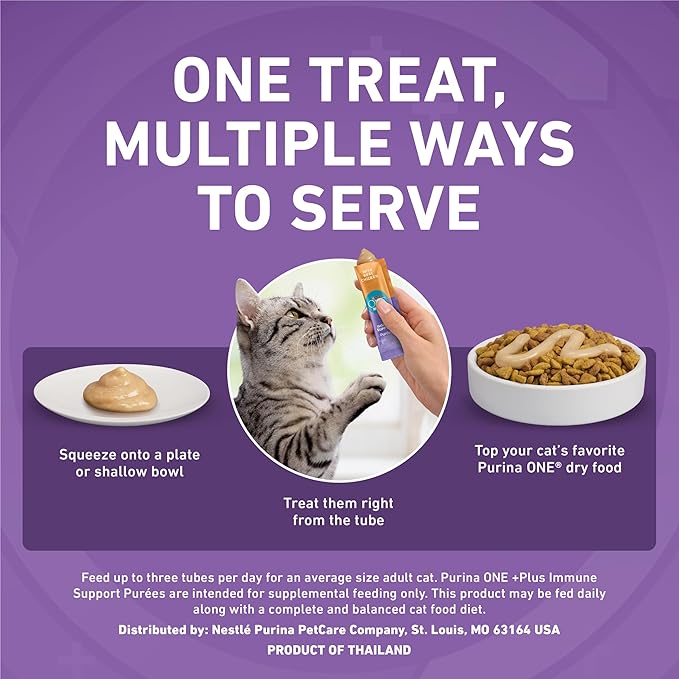 Purina ONE Plus Immune Support Purees with Real Chicken Lickable Cat Treats - 1.4 oz (Pack of 24)