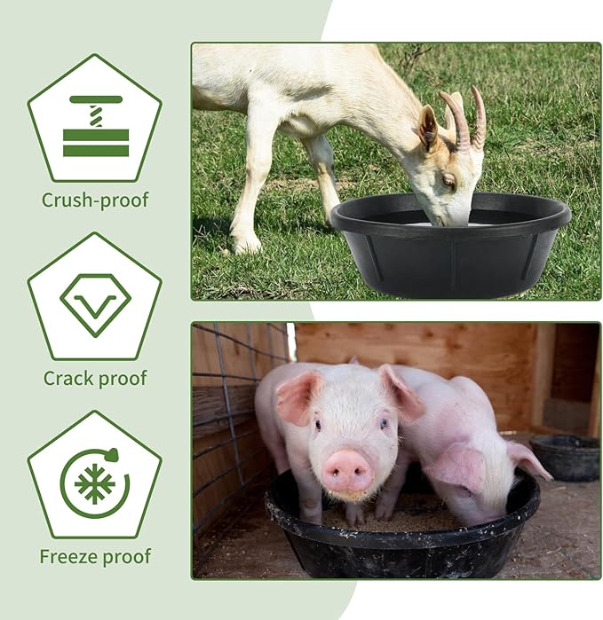 4Pcs Rubber Feed Pan, 8 Quart/ 2 Gallon Horse Feeder Bucket Livestock Feed Pan, Heavy Duty Rubber Dog Bowl Chicken Dust Bath Tub for Dogs Pig Goat Chicken Farm Small Animal,14.56 x 4.53 Inches