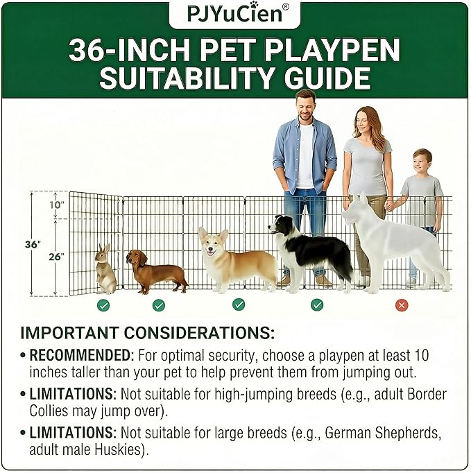 PJYuCien Dog Playpen with Top Cover and Bottom Pad - Metal Foldable Exercise Pen, 8 Panels 36" H x 24" W Indoor Outdoor Pet Fence Puppy Crate Kennel, Black