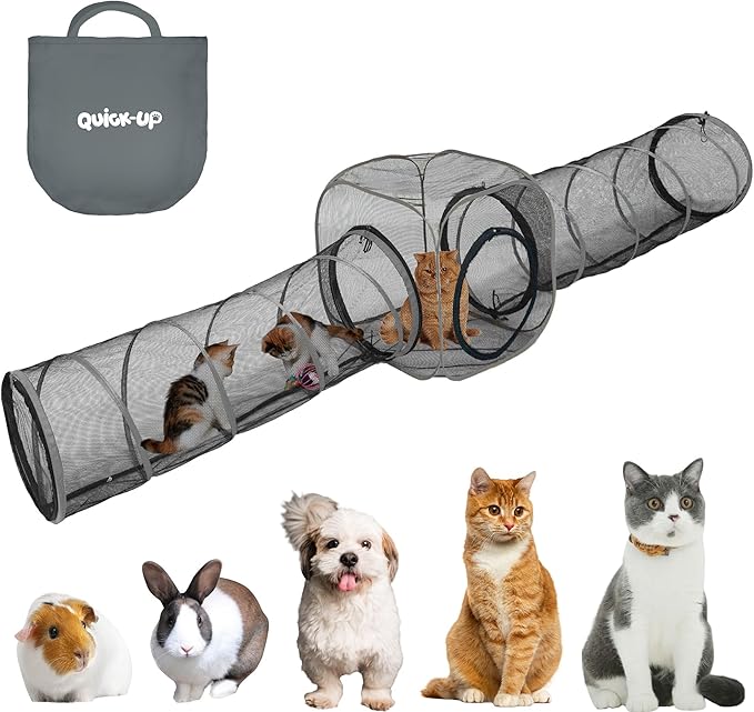 2 Connectable Large Cat Tunnels and 1 Portable Mesh Cube for Indoor and Outdoor, Durable Enclosed Outdoor Pet Playpen for Cats,Puppy and Small Animals to Play, Jump and Sleep Safely