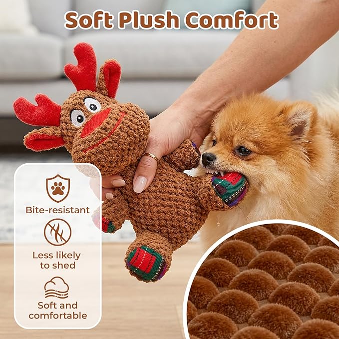 Dog Toys Set - 3 Pack Durable Squeaky Dog Toys for Small & Medium Dogs, Soft Plush Santa, Reindeer & Snowman Gift for Dogs