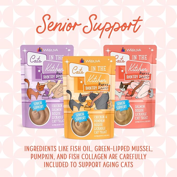 Weruva Cats in the Kitchen Pantry Pours, Salmon Bisque with Senior Support, 1.4oz Pouch, Pack of 12
