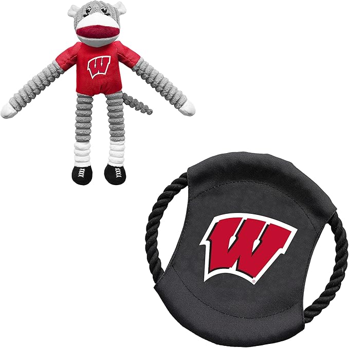 Littlearth NCAA Unisex NCAA Sock Monkey and Flying Disc Pet Toy Combo Set