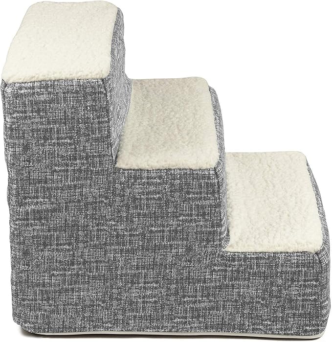 Majestic Pet 3 Step Portable Dog Stairs for Small Dogs to get on Bed Supports 250 lbs or Less – Dog Steps for High Bed with Machine Washable Cover –Pet Stairs for Cats Palette Heathered Light Black