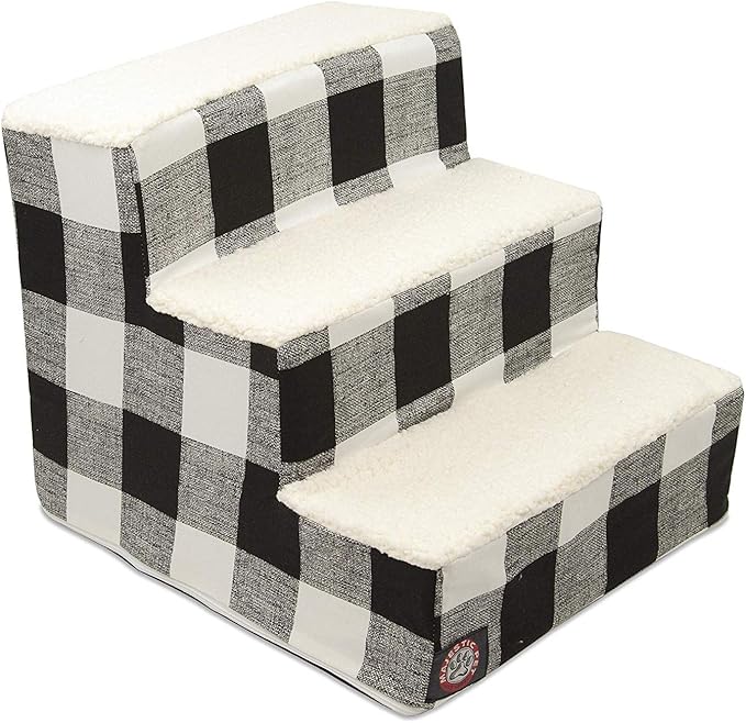 Majestic Pet 3 Step Portable Dog Stairs for Small Dogs to get on Bed Supports 250 lbs or Less – Dog Steps for High Bed with Machine Washable Cover –Pet Stairs for Cats Anderson Check Charcoal Black