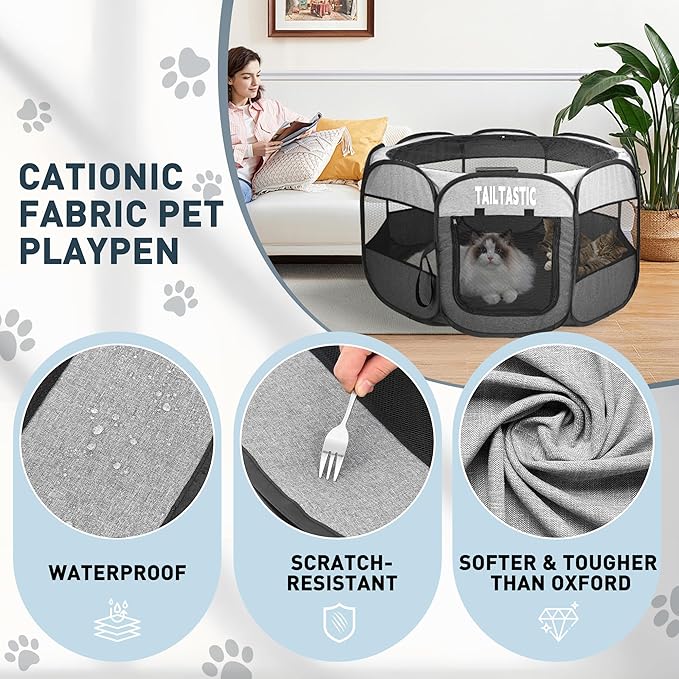 Portable Pet Playpen for Medium Dogs & Cats, Foldable Puppy Safety Pen with Removable Zipper Top, Breathable Mesh Dog Delivery Room, Indoor Isolation Cage for Pets (Dark Grey, Medium)