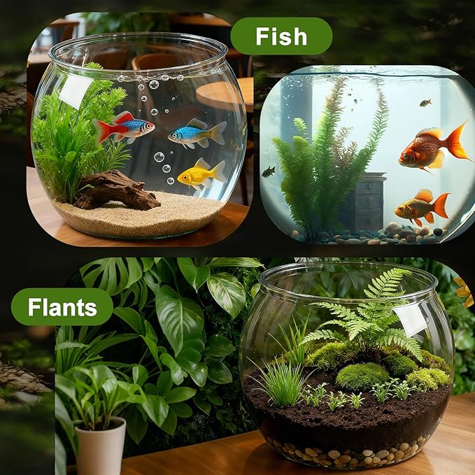 Geelin 0.8 Gallon Plastic Fish Tank Large Bowl Shatterproof with Crystal Clear Clarity for Terrarium, Flower Vase Centerpiece Gift for Fish Lovers (Round)