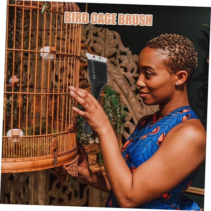Stainless Steel Bird Cage Cleaning Brush with Poop Shovel Sturdy Bird Droppings Scraper Tool for Cage Sanitation and Easy Waste Removal