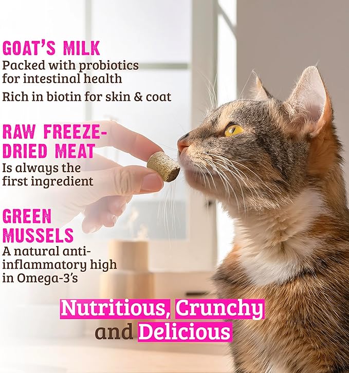 Rawz Raw Freeze Dried Rabbit, Goat's Milk & Green Mussels Crunchy Cat Treats- 1 Ounce Bag