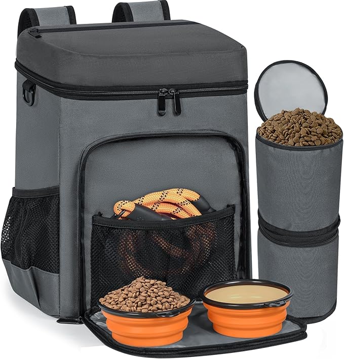 ANILD Dog Travel Bag Backpack, Flight-Ready TSA-Approved Dog Travel Bag with 2 Leak-Proof Food Canisters, 3 Foldable Silicone Bowls, Multi-Compartment Organizer for Hiking, Camping, Dog Mom Essentials
