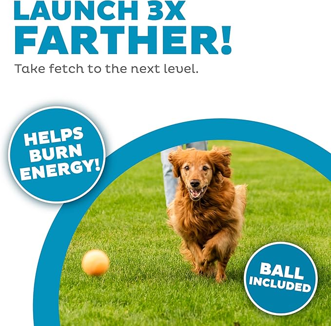 Outward Hound Launch A Ball Squeak Dog Ball Launcher, Interactive Fetch Toy, Squeaker Handle, Long-Distance Play, Slobber-Free Pickup