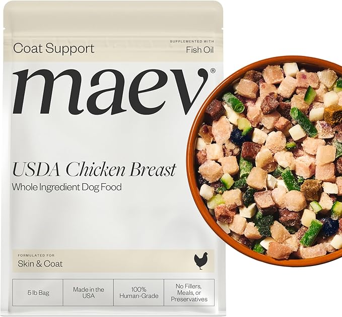 Maev Human-Grade Chicken Dog Food, Skin & Coat Formula, Whole Ingredient, Gluten-Free, High Protein Puppy & Dog Food, 5 lb
