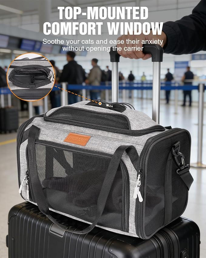 PETUX Top and Side Expandable Pet Carrier for Small Pets Up to 10 lb - 17 x 11 x 9.5 in, Underseat, Soft-Sided Airline Approved Cat Dog Carrier, with Safety Buckle and Anti-Scratch Mesh - Grey