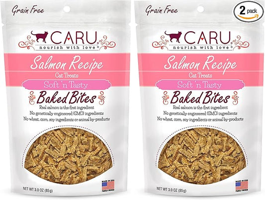 Caru - Soft ‘n Tasty Baked Bites - Salmon Bites Cat Treats - Flavorful All-Natural Treats - 3 oz. (Pack of 2)