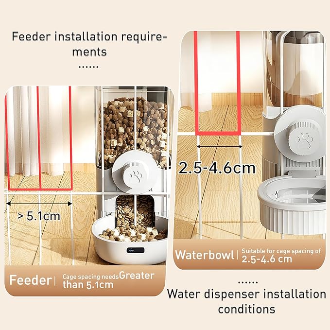 Hanging Cage Automatic Pet Food Water Dispenser, 41oz Hanging Automatic Food Dispenser, 18oz Pet Water Bottle for Cage Crate, Suitable for Kitten Rabbit Chinchilla Hedgehog Ferret (Grey, 41Oz)