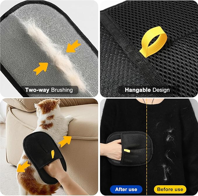 Pet Hair Remover 3-in-1 Kit: 24" 4-in-1 Multifunctional Deshedding Brush, Grooming Glove & Silicone Brush for Effective Dog Cat Hair Removal on Furniture, Car, Window Screen