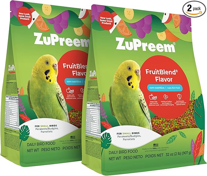 ZuPreem FruitBlend Small Bird Pellets – Vitamin Fortified Diet for Parakeets, Budgies & Parrotlets, 2 lb (Pack of 2)