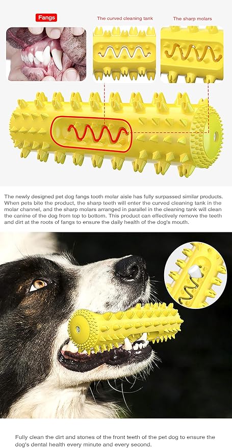 Dog Chew Toys for Aggressive Chewers, Dog Toothbrush Care Cleaning Stick, Puppy Toothing Chew Toy for Small Middle Dog (Yellow)