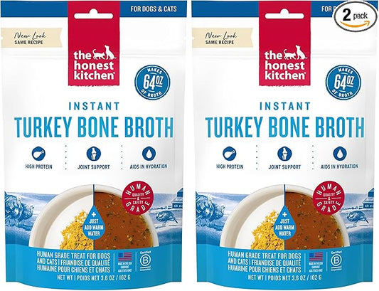 The Honest Kitchen Human Grade Daily Boosters: Instant Turkey Bone Broth with Turmeric,3.6 Oz,(Pack of 2)