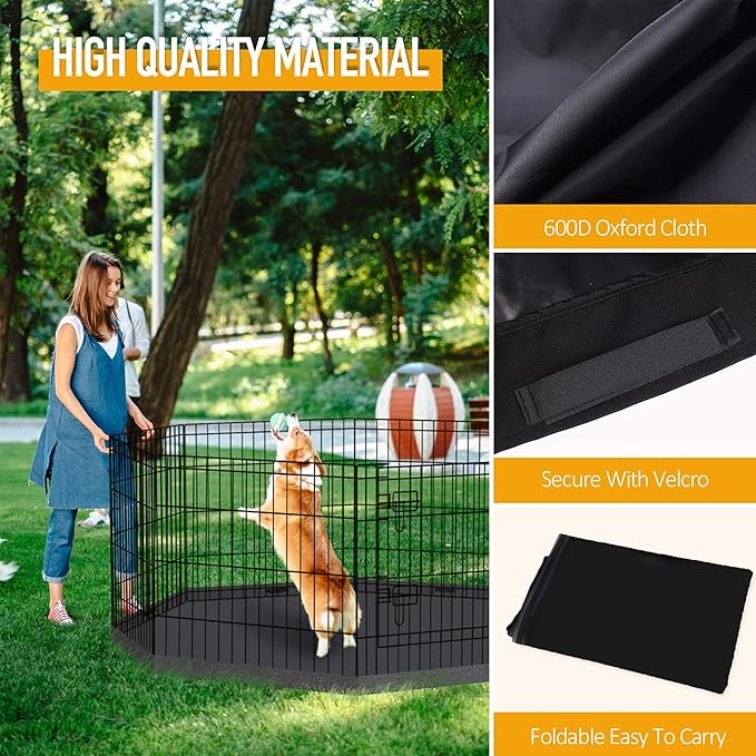 Dog Pet Playpen 8 Panel 24 Inch with Bottom Pad for Small Medium Pets Indoor Outdoor (Black Bottom Pad)