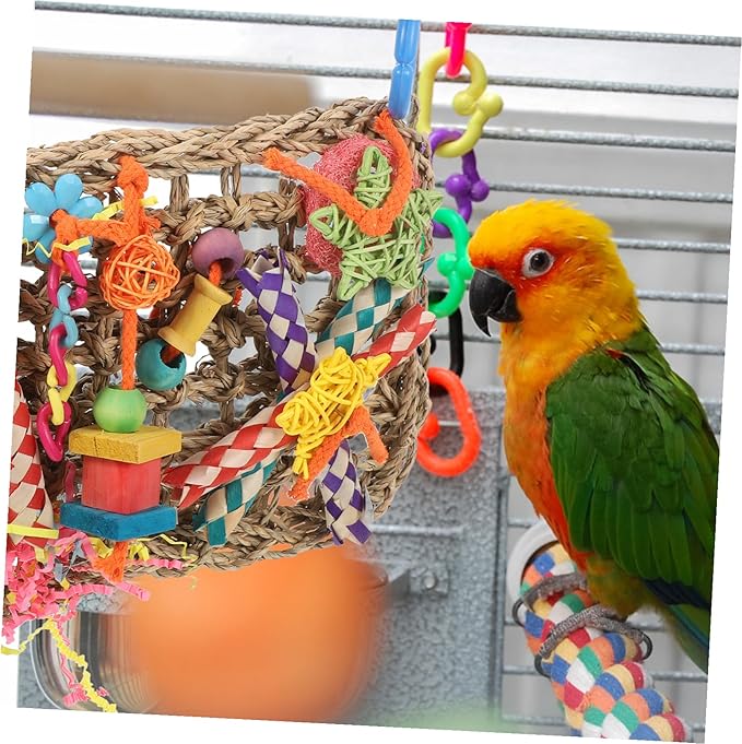 Seagrass Hanging Bird Parakeet Foraging Hammock Chewable Wall-Mounted Plaything for Cockatiel Budgerigar Large Birds Cage Accessory