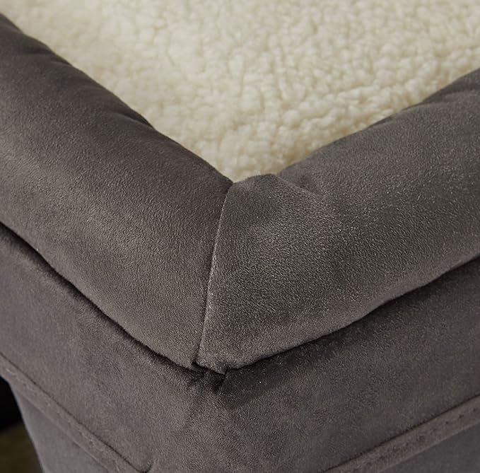 MidWest Homes for Pets Cat Cube, 15.5 x 15.5 x 16.6 Inches, Foldable Cat Hideout with Toy, Bolstered Bed Top, Faux Gray Suede, Synthetic Sheepskin Bedding
