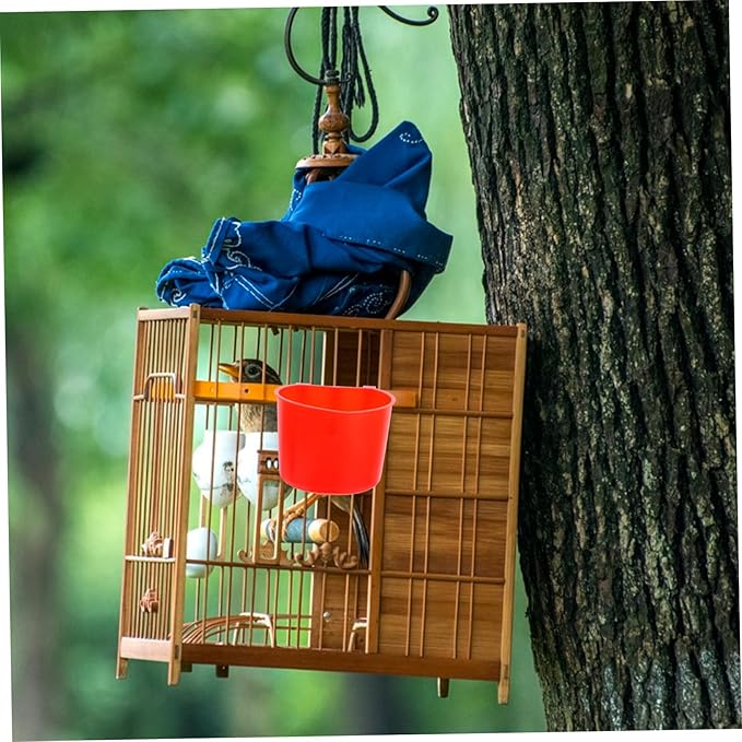 Toyvian 4pcs Hanging Cage Bowls for Small Animals Thickened Plastic Feeding Cups for Birds Rabbits and More Convenient Hanging Design Easy Installation Red