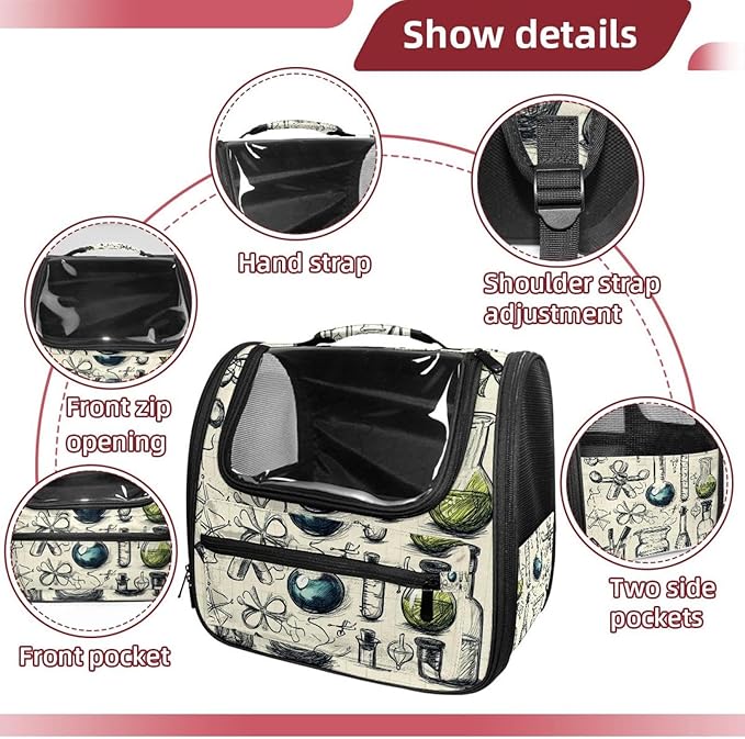 Chemistry Set of Doodle Elements (3) Traveler Backpack Pet Carriers for Cats and Dogs