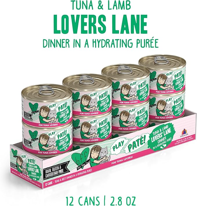 Weruva B.F.F. Play - Best Feline Friend Paté Lovers, Aw Yeah!, Tuna & Lamb Lovers' Lane with Tuna & Lamb, 2.8oz Can (Pack of 12)