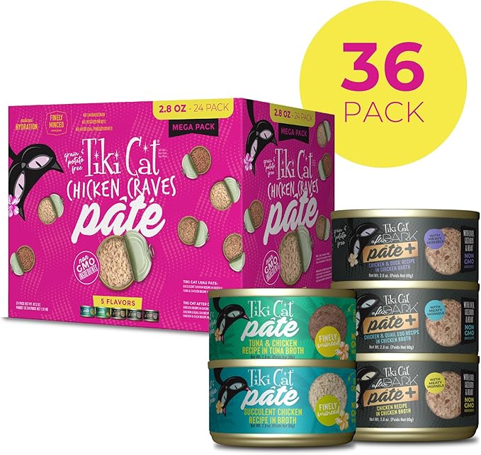 Tiki Cat Wet Cat Food Mega Pack for Cats, Chicken Craves Pates, 2.8 Ounce Cans (24 Count)