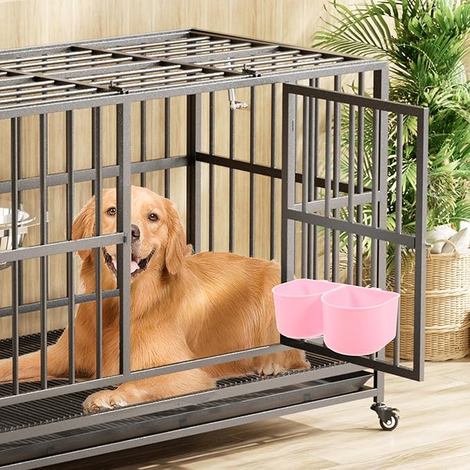 Abaodam Small Pet Hanging Feeding Bowl for Cage, Plastic Water and Food Dish with Hooks, No Spill Puppy and Bird Cage Feeder, Pink, Suitable for Dogs, Cats, Rabbits, and Parakeets
