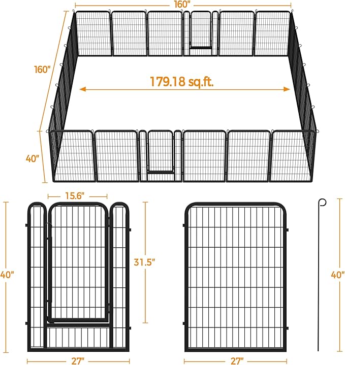 Topeakmart Dog Playpen Outdoor Puppy Exercise Pen Indoor Portable Pet Fence for Yard/RV Camping, 40 Inch 24 Panels