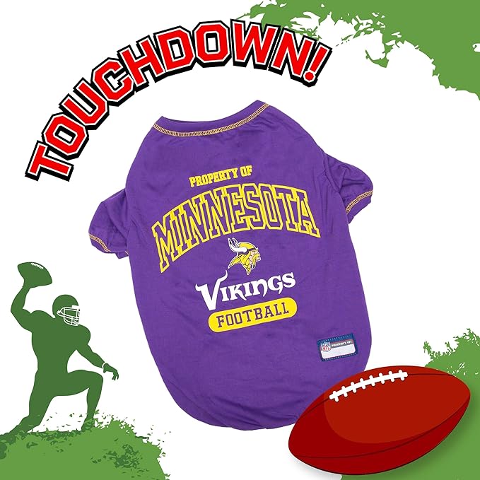 NFL Minnesota Vikings Dog T-Shirt for Pets, Size Small. Officially Licensed Pet Shirt with Team Logo, Soft Stretchable Comfort Fit Apparel for Dogs & Cats