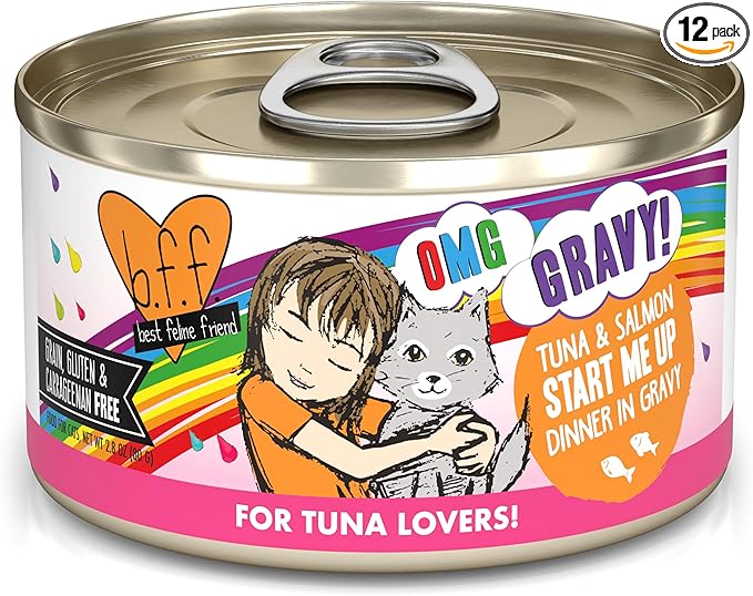 Weruva B.F.F. OMG - Best Feline Friend Oh My Gravy!, Tuna & Salmon Start Me Up with Tuna & Salmon, 2.8oz Can (Pack of 12)