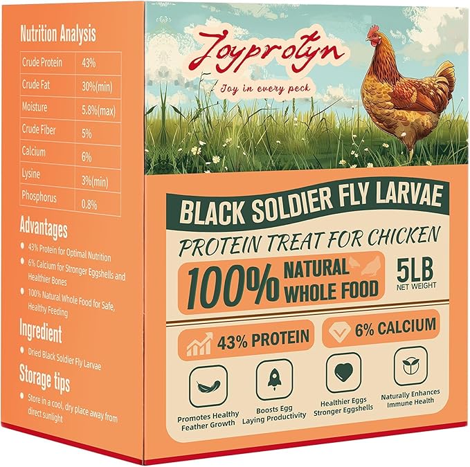 5LB Non-GMO Dried Black Soldier Fly Larvae for Chickens – 85X More Calcium Grubs Than Mealworms for Strong Eggshells & Healthy Growth - High Protein for Chickens, Birds, Ducks, Geese & Pets