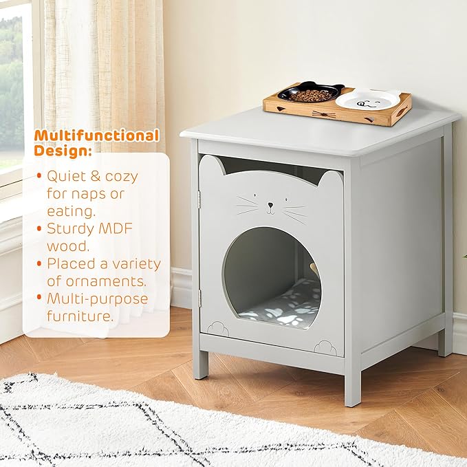IDEALHOUSE Cat Litter Box Enclosure - Cat House & Side Table | Hooded Hidden Pet Box | Cats Furniture Cabinet | Pet Crate | Cat House Night Stand for a Cozy Home, Pet Cabinet Side Table for Cats