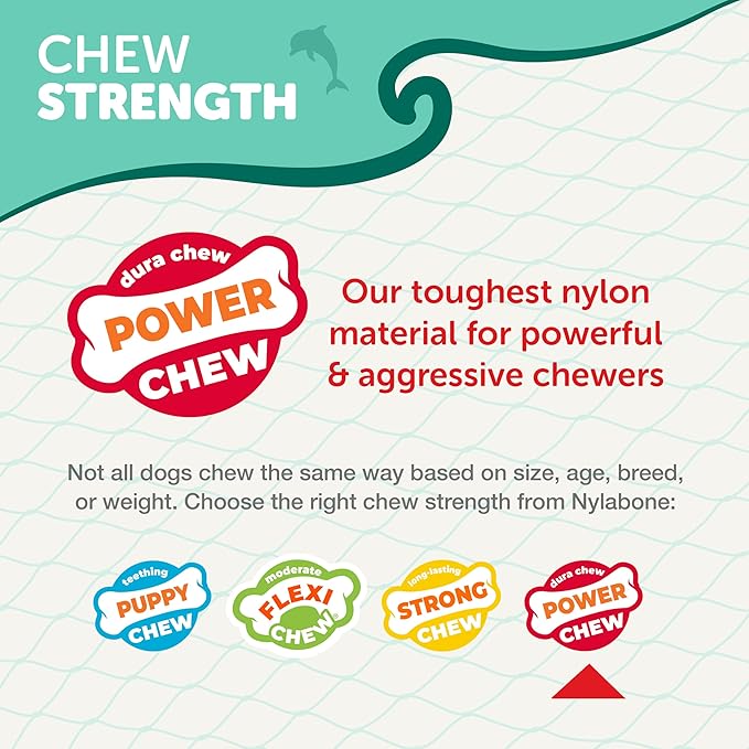 Nylabone Love Our Oceans Textured Fish Power Chew Toy for Dogs, Recycled & Sustainable Chew Bones for Dogs, Dog Toys Made in USA, Salmon Flavor, Medium Dog Toys - Up to 35 lbs, 1 Count