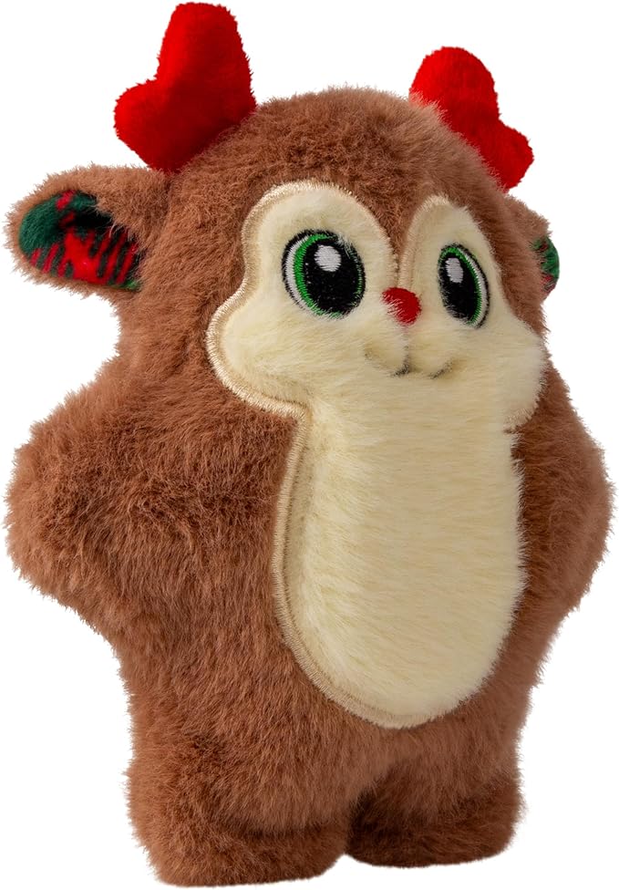 KONG Holiday Snuzzles Dog Toy – Plush Seasonal Characters, Full-Body Squeaker, Soft Holiday Cuddle Toy for Indoor Play (Reindeer, Medium)
