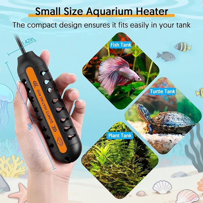 QZQ Aquarium Heater, 50W Adjustable Fish Tank Heater with Digital Display, External Temperature Controller, Submersible Turtle Tank Heater for 5-10 Gallon Tanks