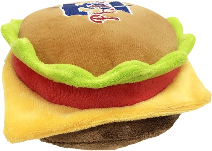 MLB Philadelphia Phillies Cheese Burger Plush Dog & CAT Squeak Toy - Cutest Stadium HAMBERGER Snack Plush Toy for Dogs & Cats with Inner Squeaker & Beautiful Baseball Team Name/Logo