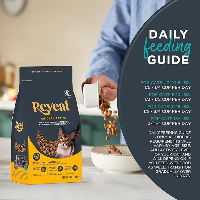 Reveal Natural Dry Cat Food, High Protein, Grain Free with Added Vitamins & Minerals, Complete & Balanced Nutrition for Cats, Whitefish Recipe (7 Pound Bag)