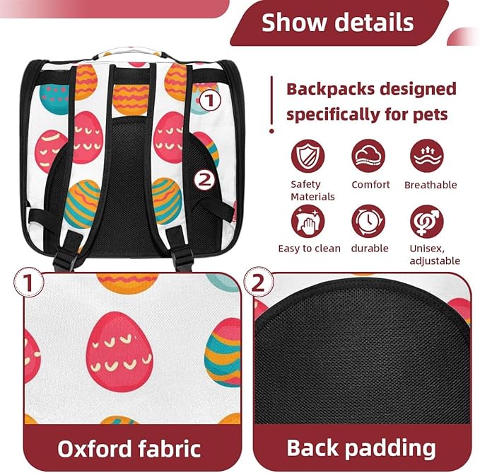 Happy Easter (3) Cat Backpack Carrier Pet Backpack Carrier for Small Dogs and Medium cat Puppy Kitten Bunny
