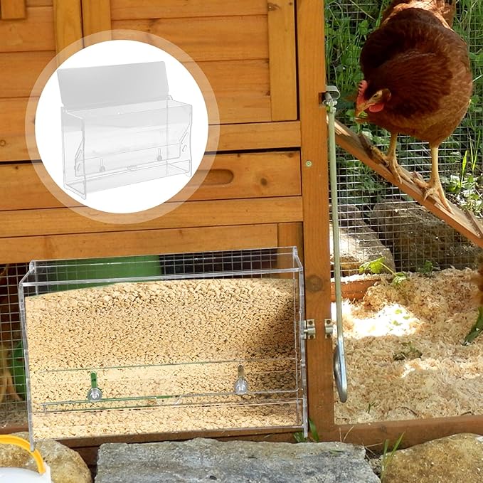 Beaupretty Automatic Acrylic Chicken Feeding Bowl Medium Multi-use Poultry Feeder Trough for Parrots and Birds Cage Use
