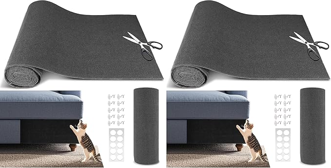 Cat Scratch Furniture Protector, 39.4"x15.8" Self Adhesive Cat Scratch Mat Pad,Cut to Fit DIY Replacement Carpet for Tree,Wall,Bed,Door, Couch Protector (Dark Grey) (Pack of 2)