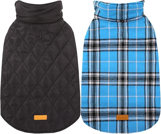 Kuoser Warm Dog Coat, Waterproof Dog Jacket for Extra Large Dogs, Adjustable Durable XXXL Doggie Winter Coat Reversible Puppy Cold Weather Apparel for Large Breed, Blue 3XL