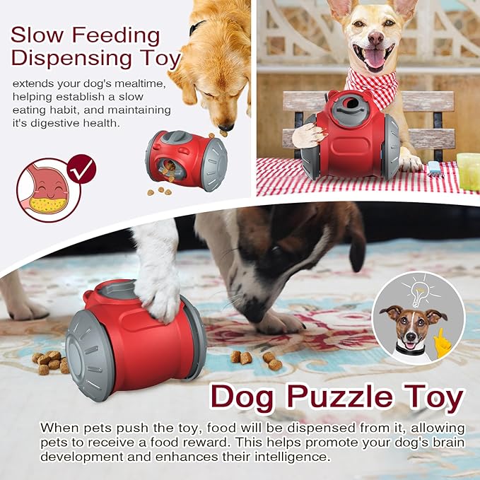 2026 Interactive Dog Dispenser Toy - Premium Food for Smart Dogs - Adjustable Food Puzzle for Small Medium and Large Dogs for Large/Medium/Small Aggressive Chewers Breed Pet Cat Color Red
