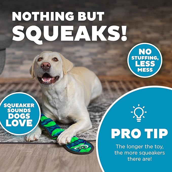 Outward Hound Invincibles 3 Squeak Sneak, Blue, Durable Dog Toy for Aggressive Chewers