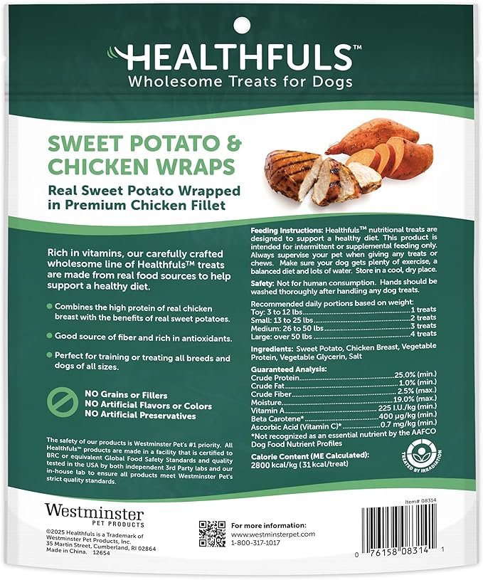 HEALTHFULS Chicken-Wrapped Sweet Potato Treats, 25 oz - Healthy, Protein Rich Treats for Dogs - Long Lasting Dog Chews