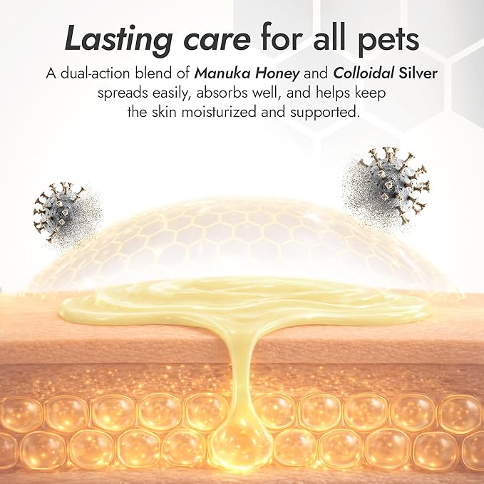 2-Pack Manuka + Silver Healing Ointment in a 2-oz Tube – Hot Spot Treatment for Dogs and Cats – Scratches, Burns & Irritations Care with 55-PPM Colloidal Silver and 500+ MGO Manuka Honey